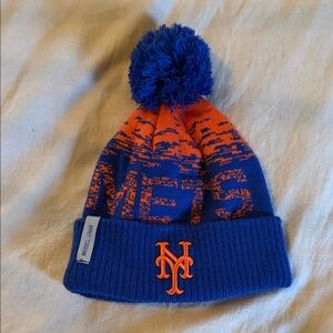 New Era Blue and Orange Pom Beanie